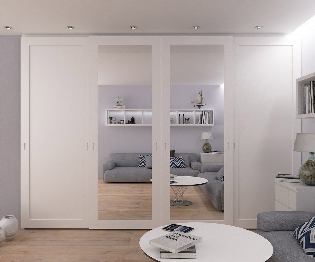 /Белый встроенный шкаф-купе №222 с зеркальными вставками